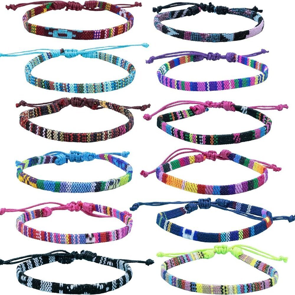 12 Woven Hippie Bracelets for Teen Girls, Adjustable VSCO Girl Braided String Fr